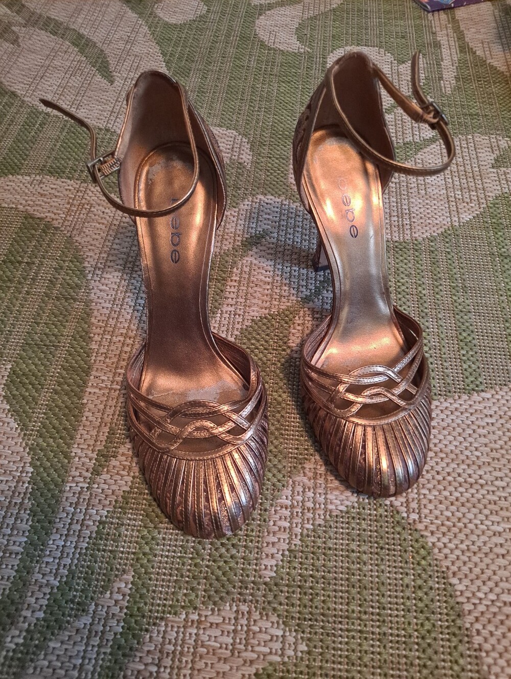 Bebe Vintage Metallic Bronze Ankle-Strap Women's Heels